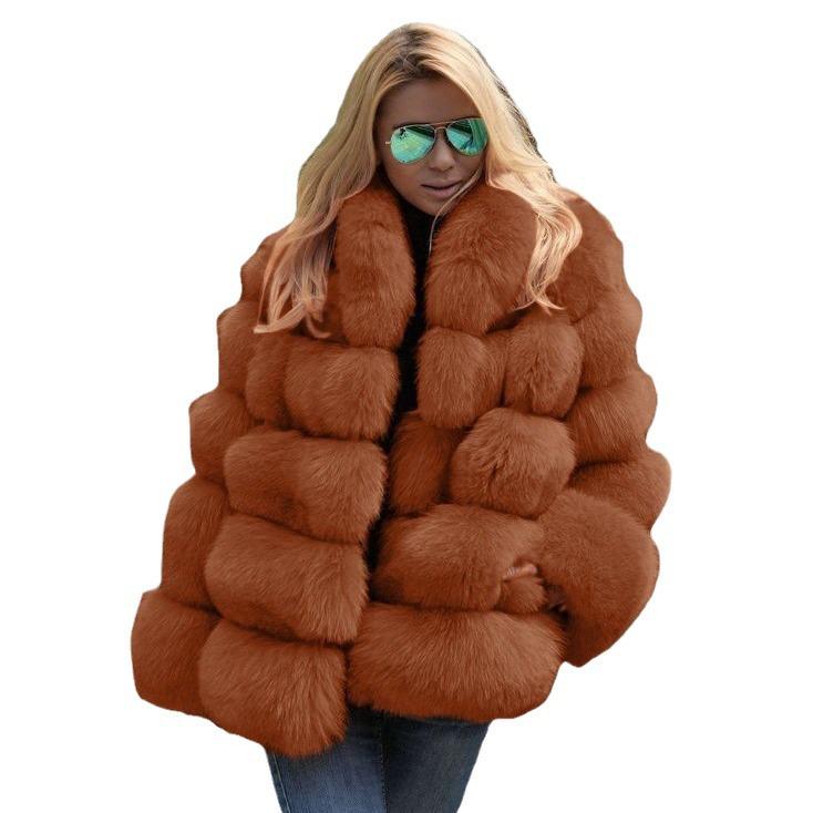 Women's Autumn/Winter Faux Fur Coat with Fox Fur Accents
