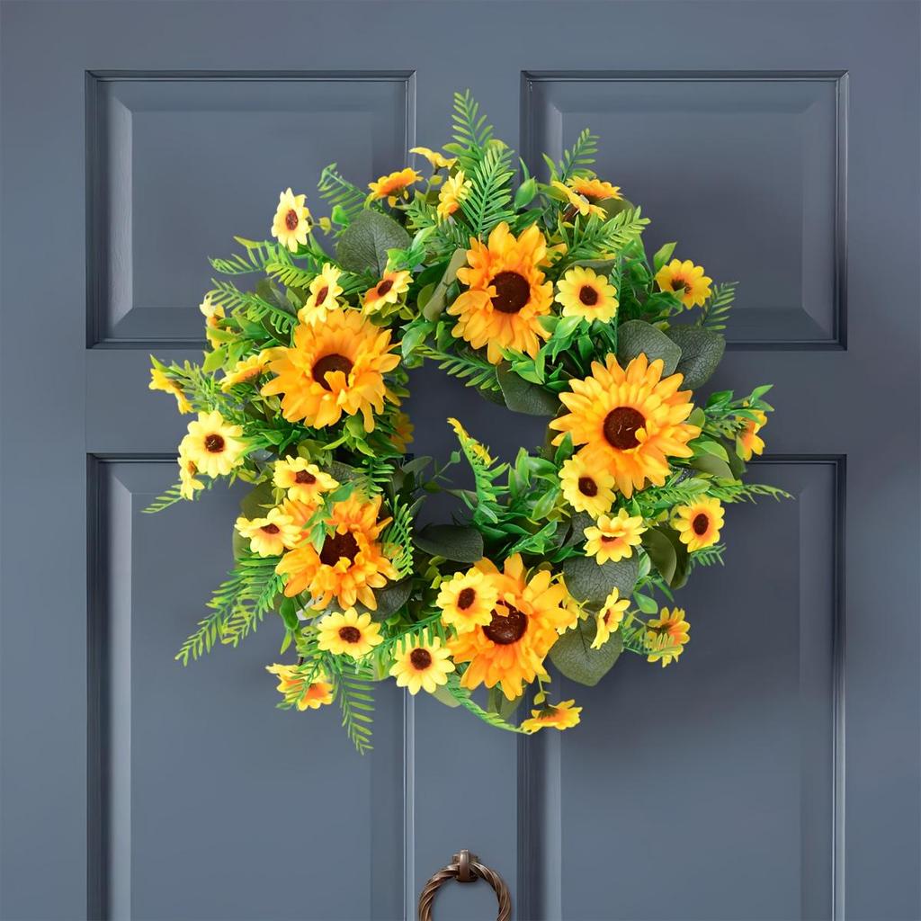 Sonnenblumenkranz Weihnachts-Türdekoration - Künstliche Blumen & Baumzubehör für festliche Atmosphäre