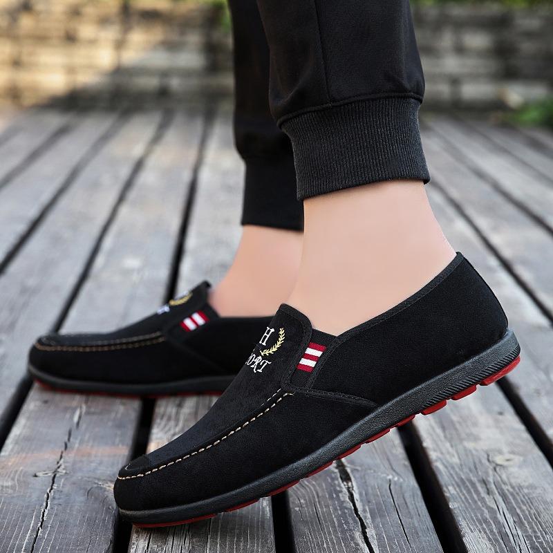 Men New Spring Autumn Lao Beijing Slip-on Canvas Skate Shoes, Breathable Soft Sole Rubber Outsole Low-top Casual Footwear