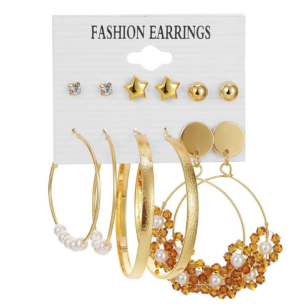 1999 Elegant og elegant retro håndskårne stjerneøreringer Store enkle runde enkle modelløredobber sett Blomstermote sjarm Nydelige øredobber for kvinner