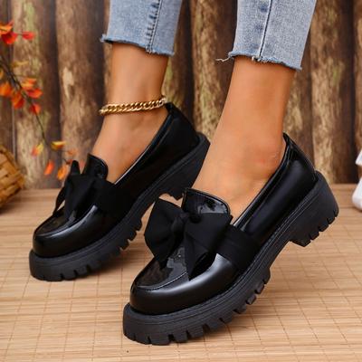 Frühling Neue Dicke Absätze Einzelne Schuhe Damen Runde Zehenpartie Tiefer Ausschnitt Schmetterlingsknoten Dicke Sohle Weiche Sohle Slipper