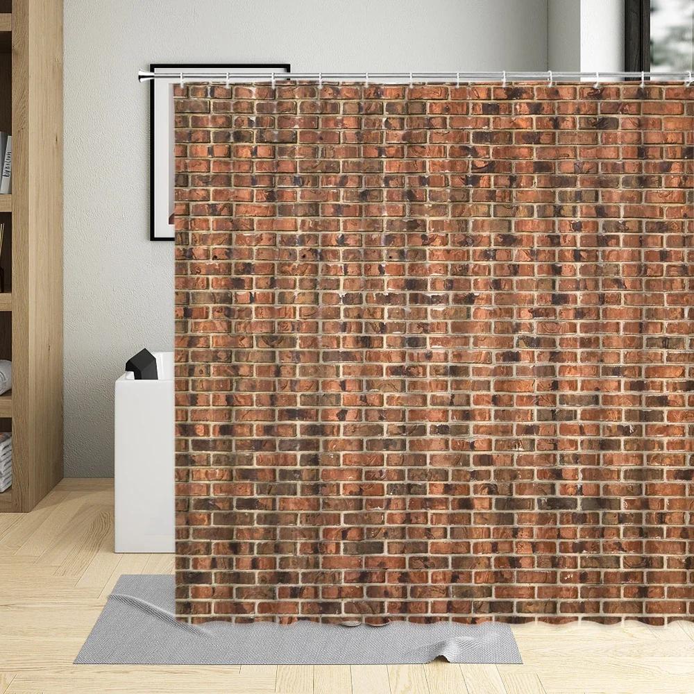 Seamless Brick Wall Building Shower Curtain Waterproof Bathtub Polyester Fabric Bathroom Curtains With Hooks Home Decor Screen