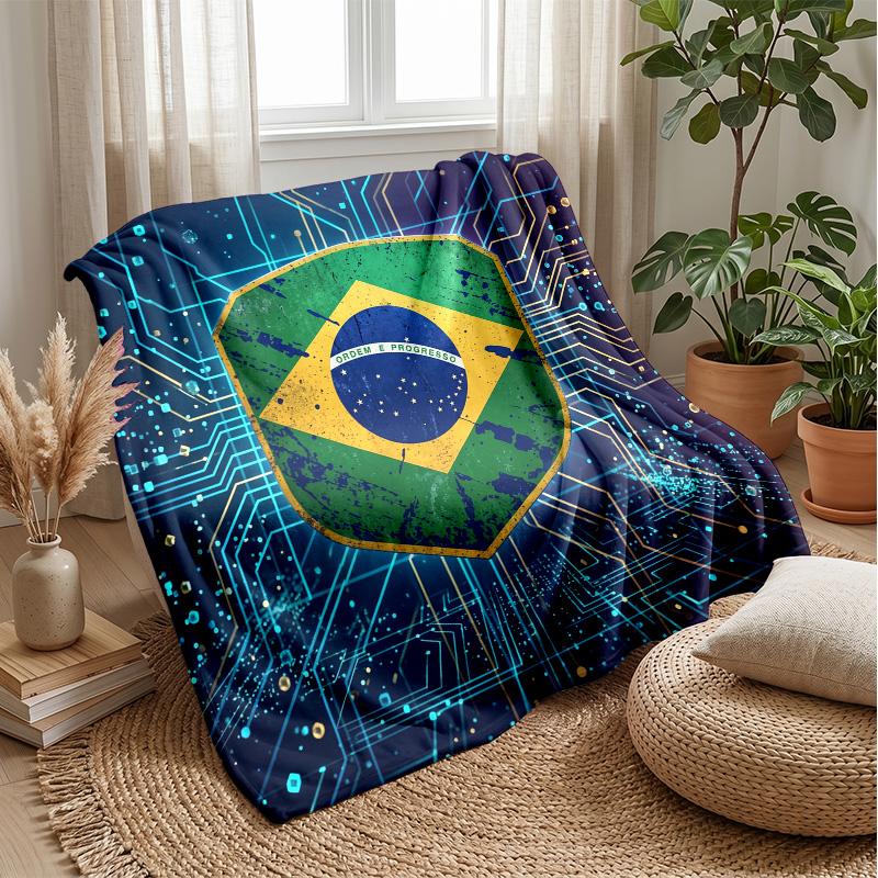Coperta in Flanella Stampata Calcio Brasile Amica della Pelle Calda Decorativa Plaid per Divano Letto Interno Uso Quotidiano
