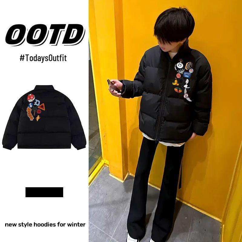 Unisex Autumn/Winter Thickened Cotton Padded Jacket with Letter Print