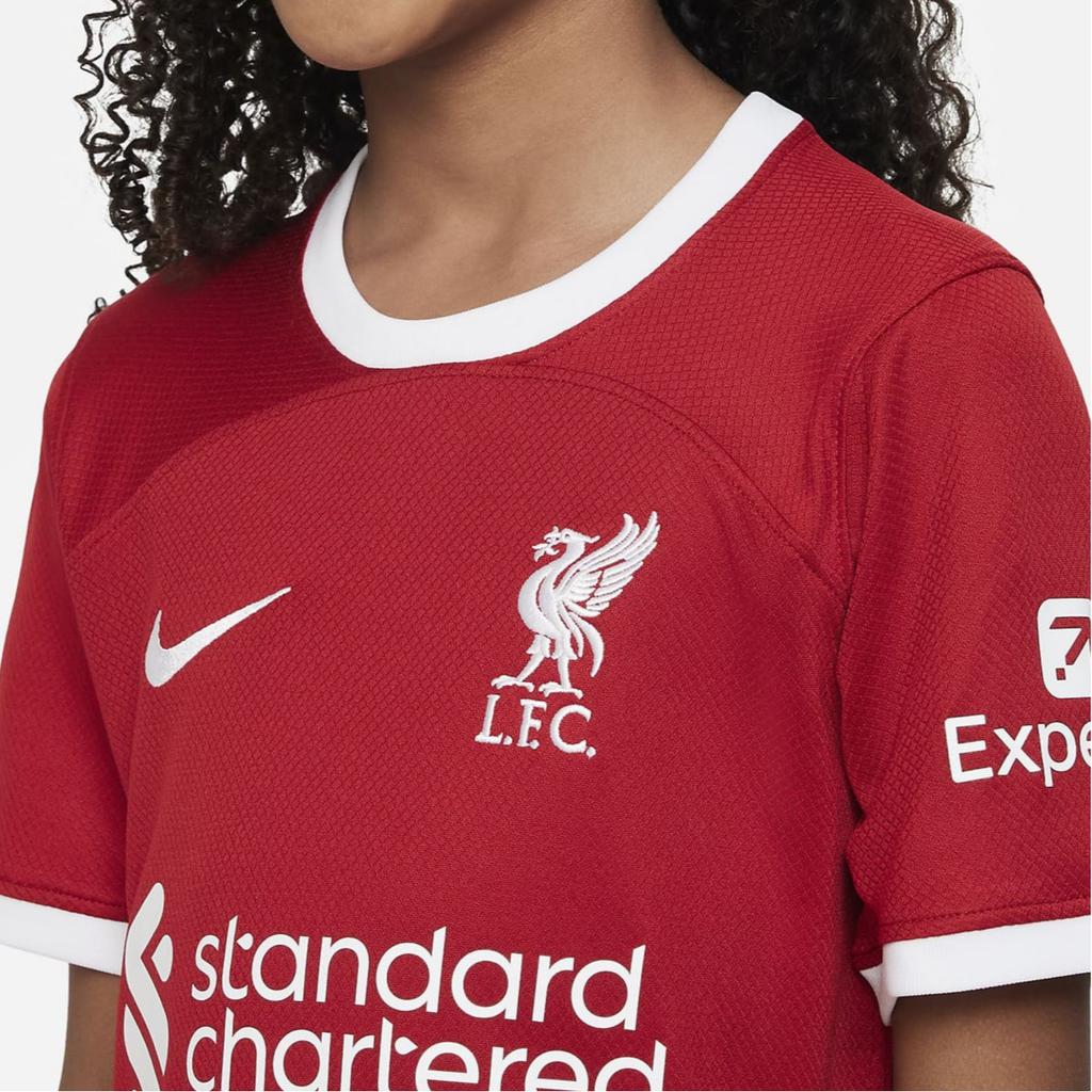 Nike Liverpool 2023/24 Stadium Home Logo Print Round Neck Fitted Short Sleeve Soccer Kit Kids Sports Kit Red White DX2766-688
