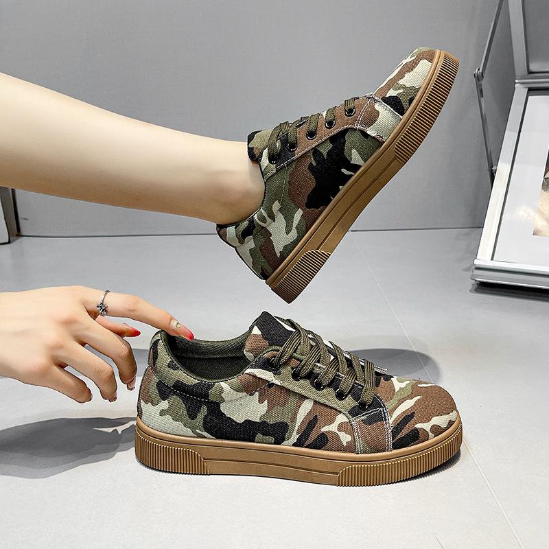 European and American large size camouflage canvas shoes spring and autumn new casual flat comfortable sports shoes