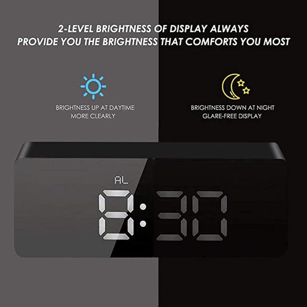 Digital Alarm Clock Big Screen LED Bedside Alarm Clock Mirror Clock Snooze