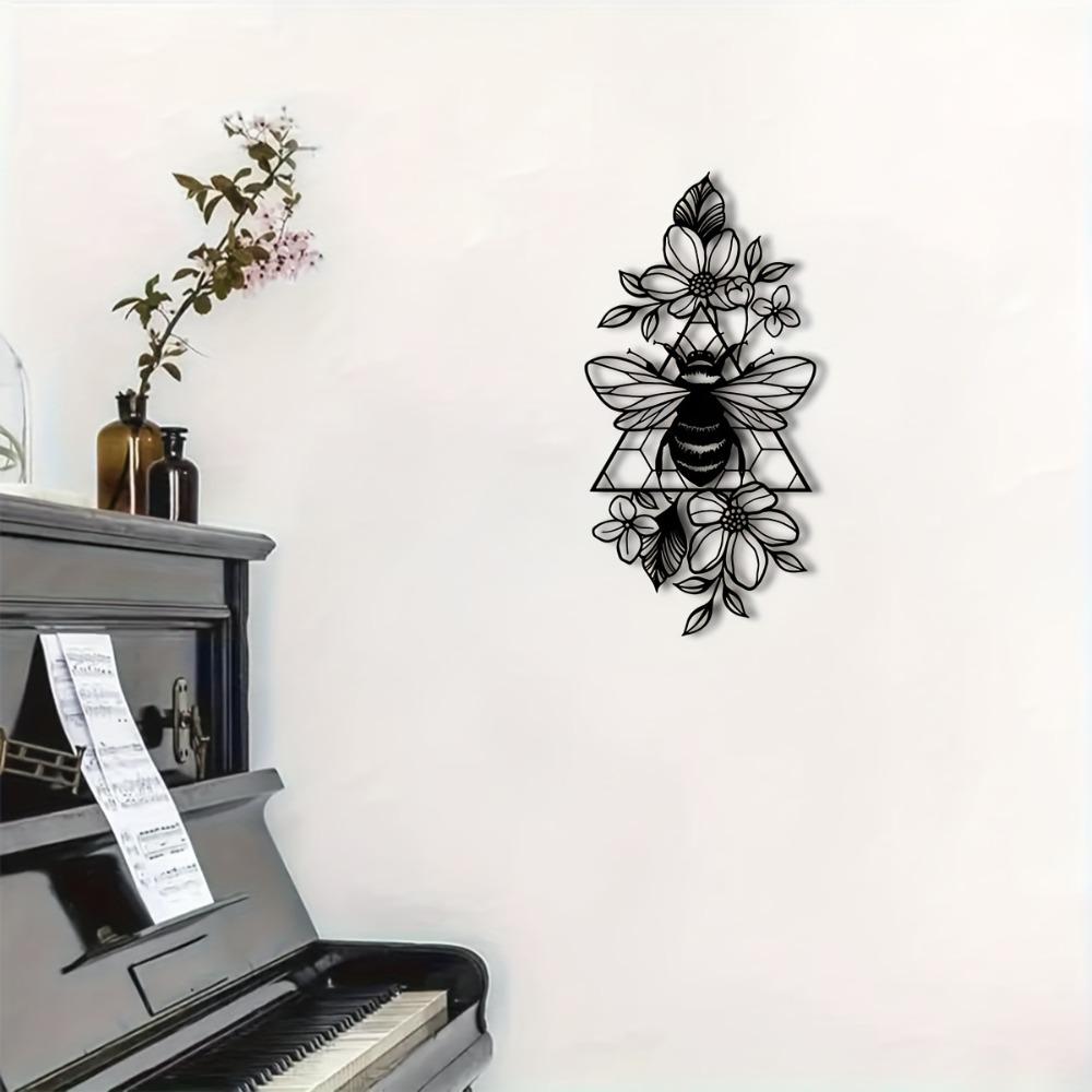 Black Iron Bee Floral Metal Wall Art Decor for Living Room Bedroom Home Gift