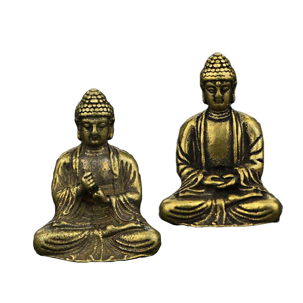 Mini Portable Retro Brass Statue Pocket Sitting Buddha Hand Toy Sculpture Desk Decorative Ornament Gift