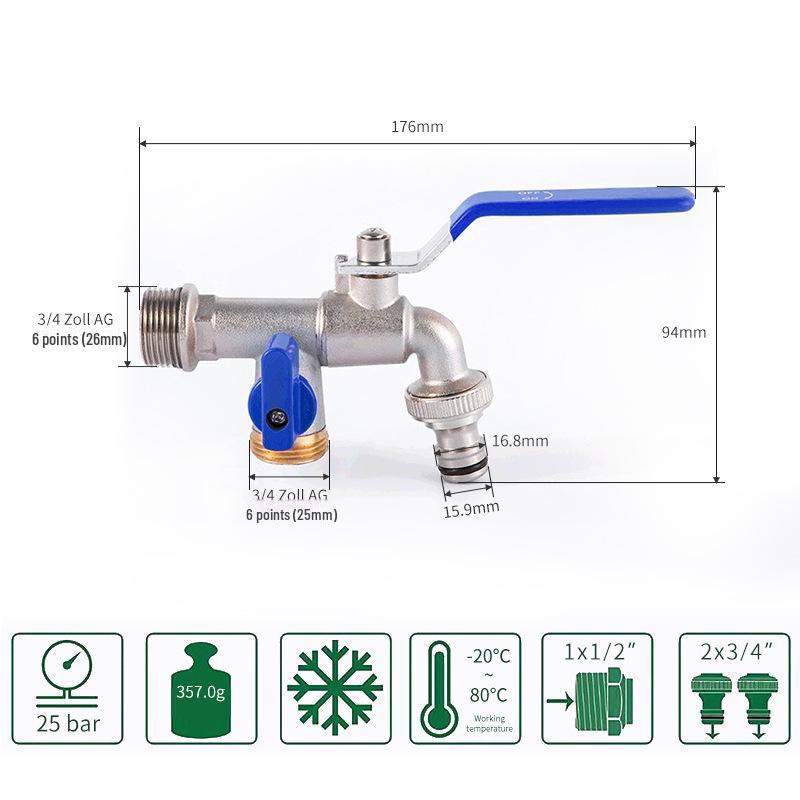 Outdoor Double-Control Brass Faucet for Kitchen and Garden