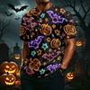 Men's Casual Button Collar Lightweight Breathable Short Sleeve Shirt Halloween Themed Printed Design Comfortable Fit