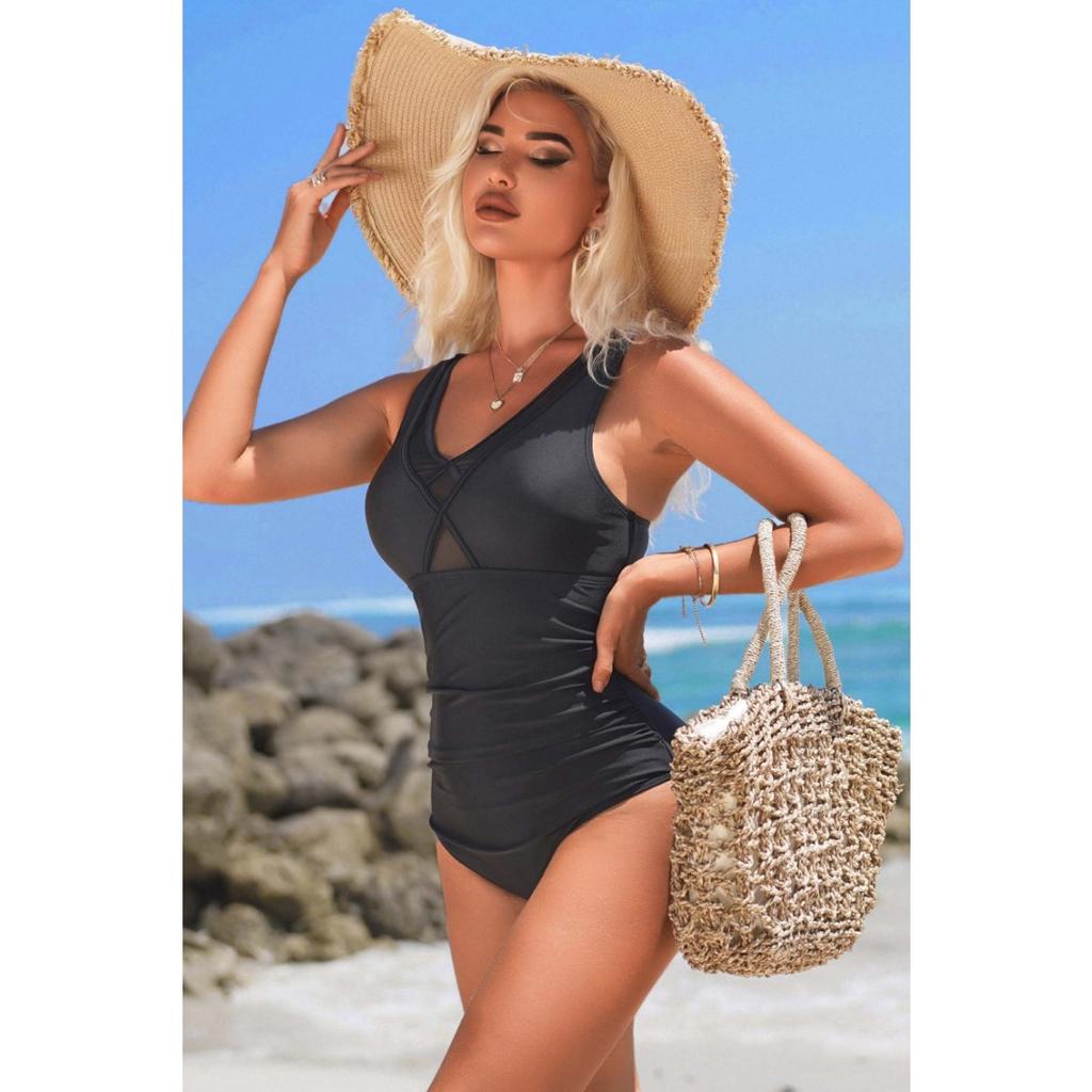 CHARMLEAKS One Piece Swimsuit Women Pectoral Cross V Collar Bathing Suit Sexy Monokini Swimwear S-XL