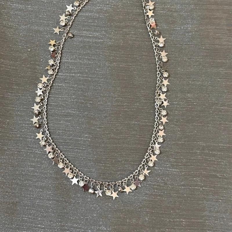 Fashionable Alloy Necklace Pentastar Charm Clavicle Chains Versatile Star Bead Choker Accessory Jewelry for Women
