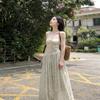 New Summer Large Size French White Polka Dot Suspender Dress Women's V-neck Backless Seaside Vacation Dress