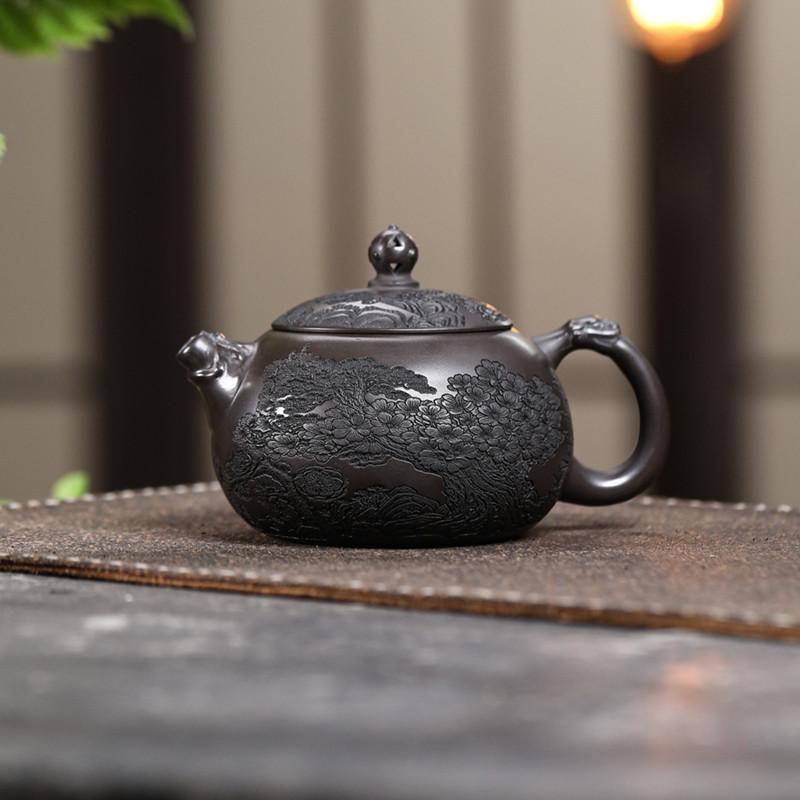 

210ml Chinese Yixing Purple Clay Teapot Tradition Household Tea Pot Handmade Flower Pattern Xishi Kettle Teaware Zisha Tea Set