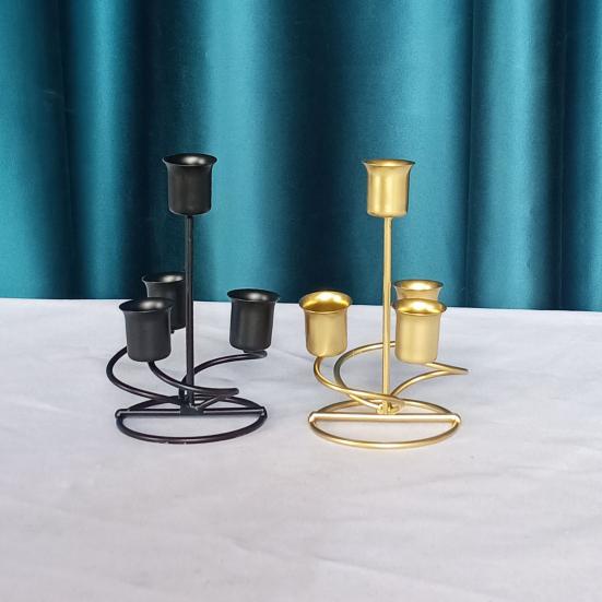 Cheap Candlestick European Style Art Vintage Geometric 4 Arms Iron Pillar Long Candle Holder