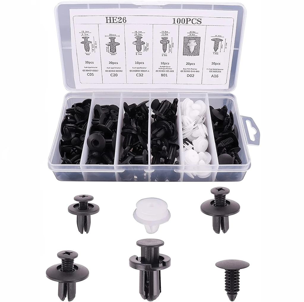 100Pcs Auto Fastener Clips Vehicle Retainer Rivet Door Panel Fender Liner Bumper Fender Trim Plastic Mixed Car Clips