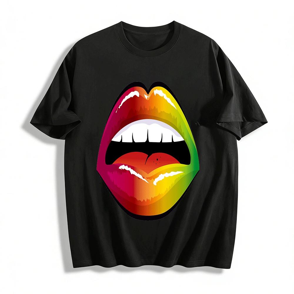 Rainbow Lip Print Cool Trendy Casual T-Shirt Pure cotton T-shirt XXS