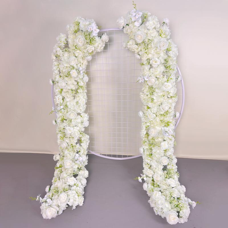 2.4M Artificial Flowers Wedding White Rose Road Guide Decoration Table Runner Flower Row Floral Backdrop Arrangement Arch Decor