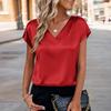 Women Stain Tops Short Sleeve Blouse V Neck Shirts Business Casual Outfits