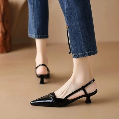 Νέα Καλοκαιρινά Γυναικεία Παπούτσια Φόρεμα Μυτερά Σανδάλια Αγκράφα Slingbacks Μεσαία Τακούνια Γόβες Λουστρίνι Slip on Zapatos Mujer