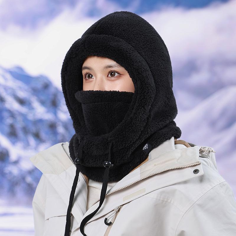 Warm Hood Hat, Scarf Integrated Hat, Women's Winter Velvet Thick Ski Riding Electric Vehicle Mask, Windproof Cover Hat