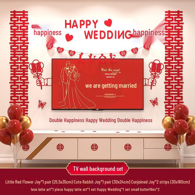 Double Happiness Wedding Room Decoration Set for New Homes - Living Room & TV Wall Decor