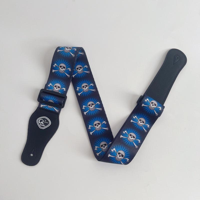 Skull Design Ethnic Electric Guitar Straps - Widened for Bass and Classical