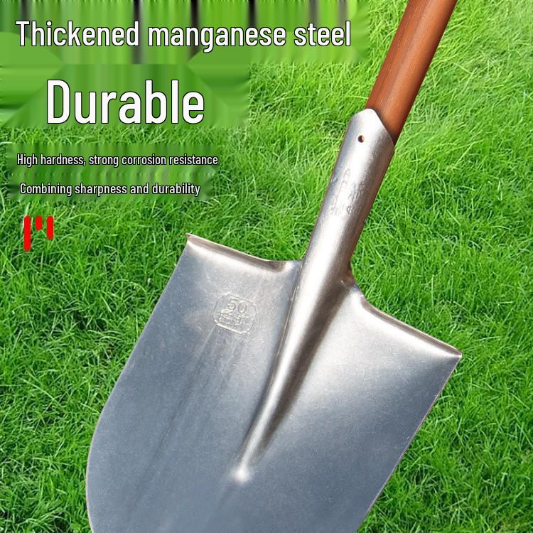 Manganese Steel Pointed Shovel for Home, Soil Digging, Construction, and Snow Removal; Outdoor Iron Snow Shovel.