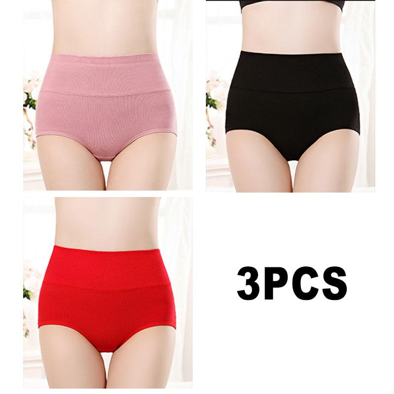 3PCS/Set Women's High Waist Cotton Panties Briefs Soft Breathable Comfy Underwear Plus Size M-3XL