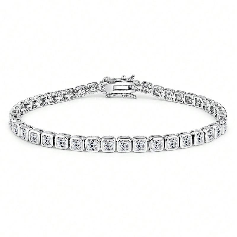 New European and American hip-hop cross-border 3mm square zircon bracelet, men s and women s high-end jewelry, full of diamond rock sugar bracelet. 6inch