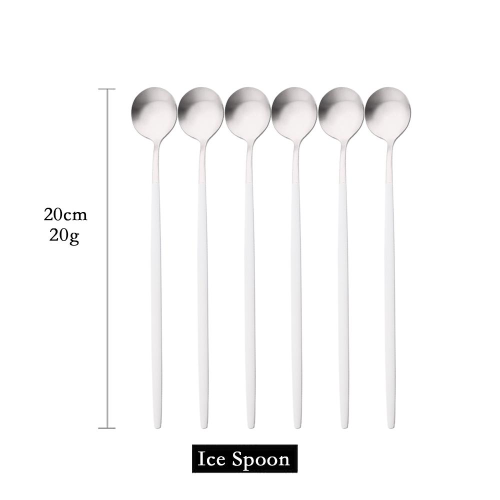 6Pcs Matte Black Long Hangdle Spoon For Stirring Drink Steainless Steel Gold Dinnerware Tableware Cutlery Ice Cream Spoon Set