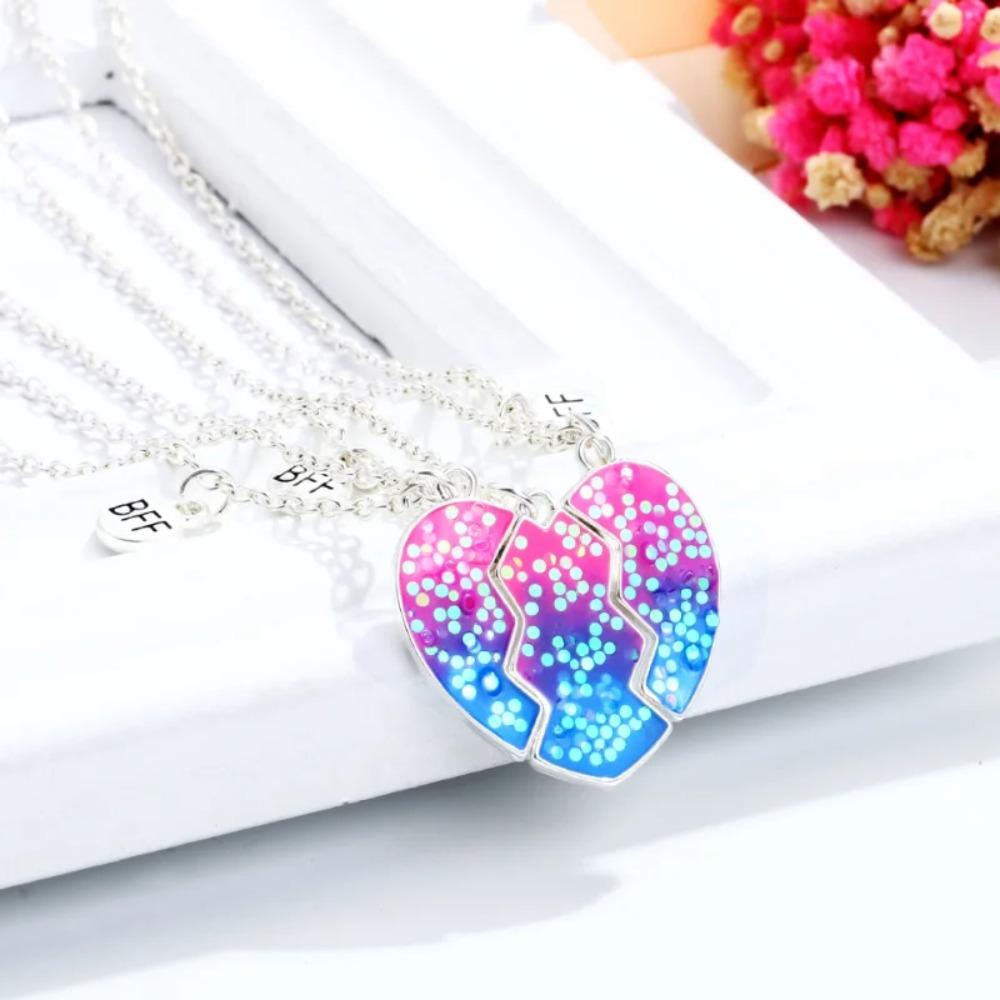 3Pcs New Friendship Matching Heart Pendant Friendship Jewelry Cute BFF Necklaces Alloy Patchwork Love