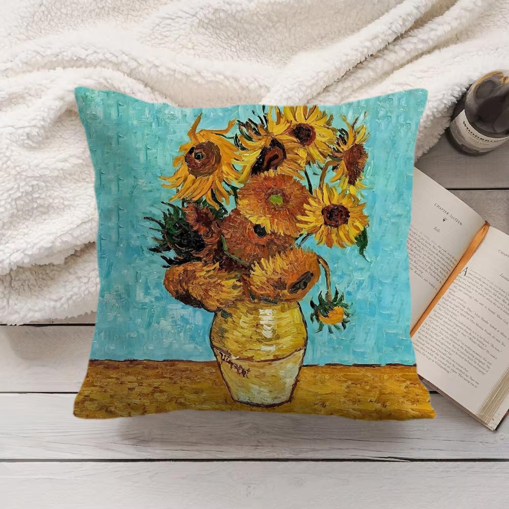 Van Gogh Original Print Cushion Cover Silky Short Plush Invisible Zipper Dustproof Sofa Pillow Case For Home Decor