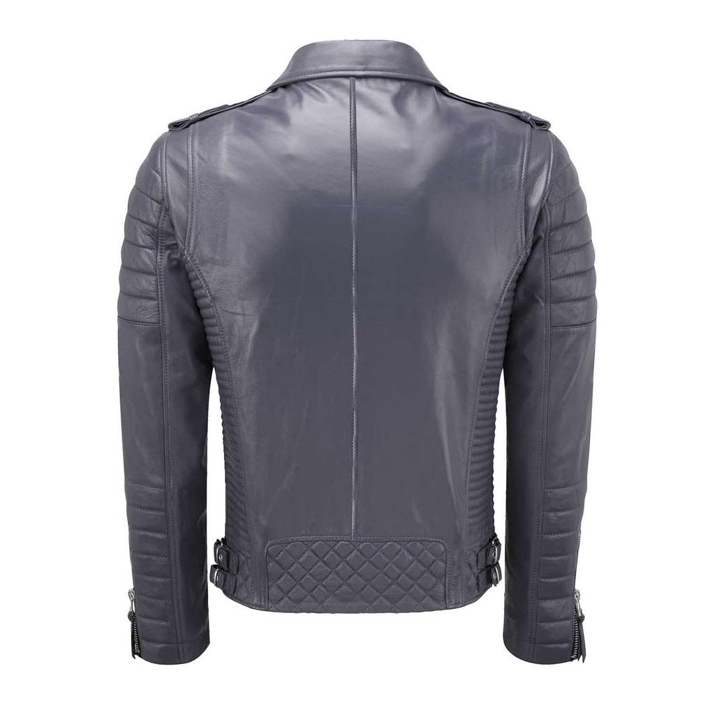SKINOUTFIT Men's Motorcycle Leather Jacket Genuine Gray Lambskin Café Racer Biker Outerwear