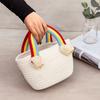 Handmade Cotton Rope Woven Handbag, Rainbow Cloud Pattern Storage Basket, Multifunctional Cosmetic Organizer Portable Picnic Fruit Basket