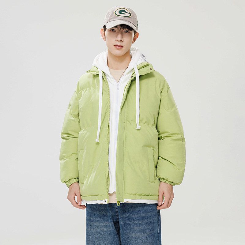 Stock Fake Two-Piece Hooded Cotton Jacket for Men and Women, Couple Style, Faux Hooded Down Jacket, Trendy Brand, Student Thickened Casual Cotton Coat