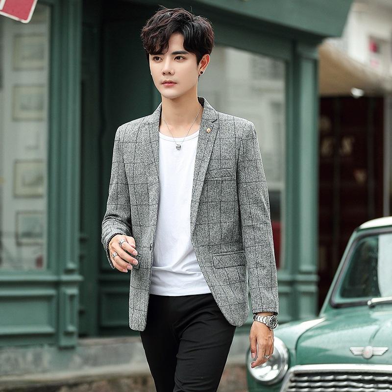 Men s Casual Lightweight Checkered One Button Notched Lapel Blazer M серый
