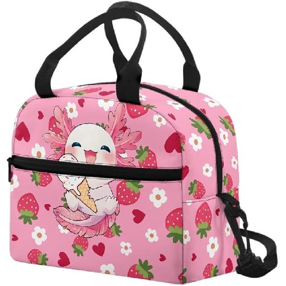 Kawaii Erdbeer-Katze Lunchtasche für Mädchen Kinder 8-10 10-12 Isoliert Lunchbox Tragbar Kühlbox Lunchbag Tragetasche Handtasche Mahlzeitenvorbereitung Organizer Arbeit Schule