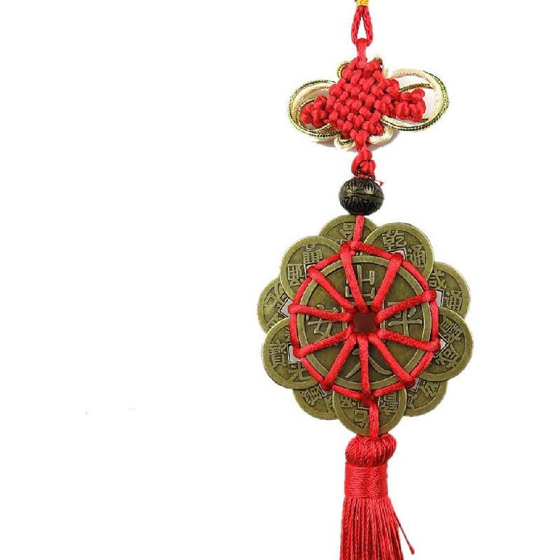 Chinese Feng Shui Ten Emperor Money Co with Chinese Knot Office Bedroom Car Hanging Ornaments Decoration Lucky Co for Wealth and Success (12 Co+Red