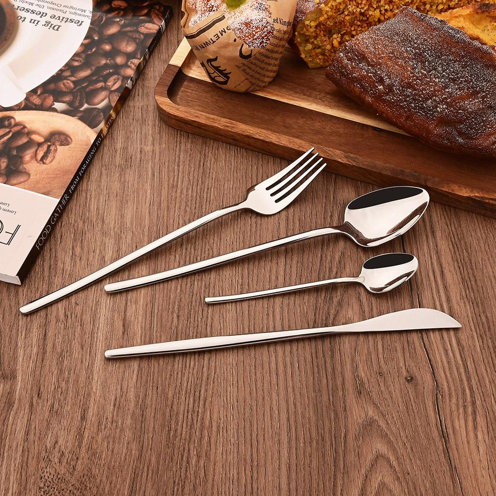 6Pcs Dinnerware Set Stainless Steel Tableware Mirror Dinner Silver Cutlery Set Knife Dessert Fork Spoon Flatware Kitchen Set