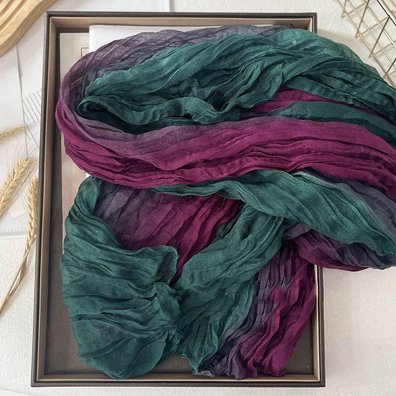 Women's Korean Warm Cotton Linen Gradient Scarf Autumn Winter Elegant Versatile Jacket Neck Shawl Long Soft Scarf Fashion Item
