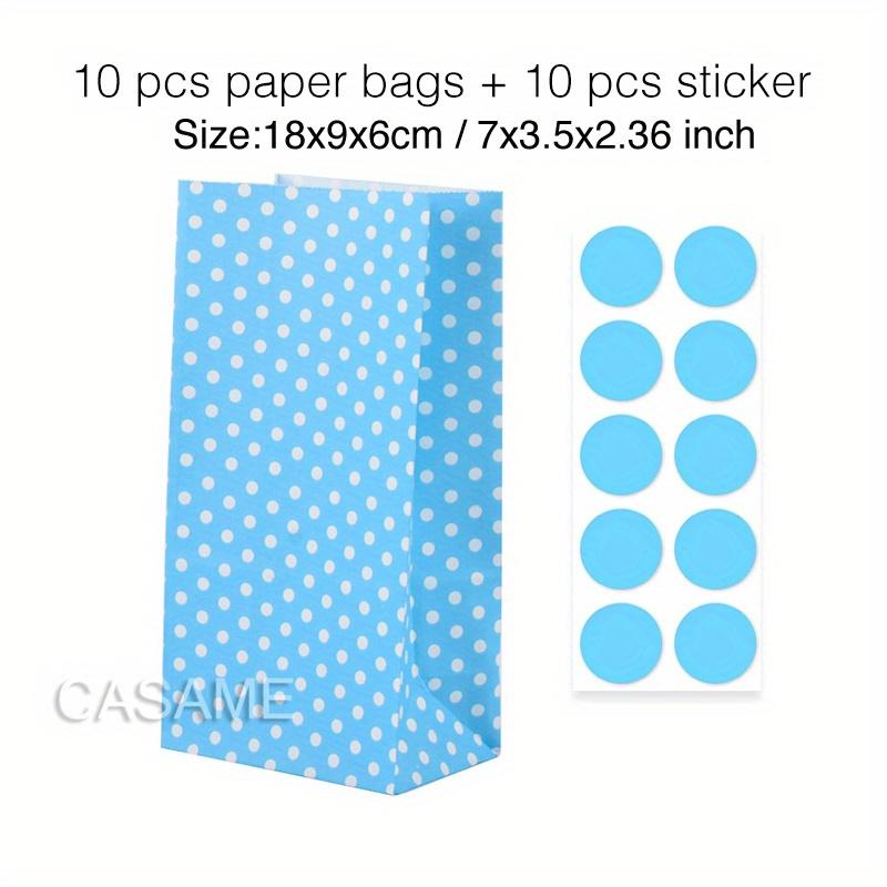 10 Pcs Colorful Solid Stripe and Polka Dot Stand-Up Bags with Stickers - 18x9x6cm Favor Gift Packing Treat Bags for Wedding