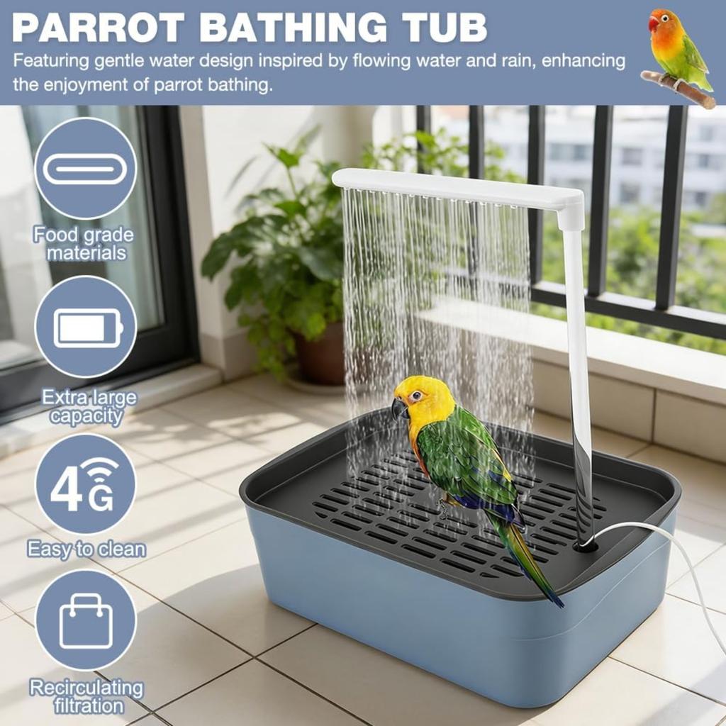 Wellensittich Bad, Automatische Vogel Dusche, Zirkulierendes Wasser Papageien Bad, USB Elektrische Papageien Dusche für Wellensittich, Nymphensittich, Papageien & Kleine Mittlere Vögel