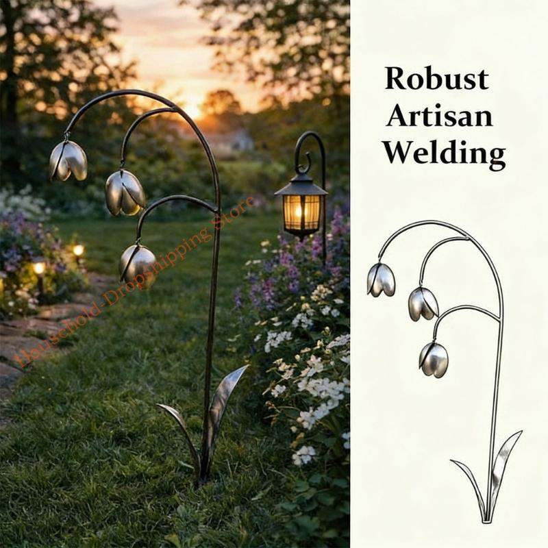 Artistic Lilies of the Valley Wind Bells Sculpture Iron Flower Garden Stake For Outdoor Porch Lawn Backyard Decoration 85AD