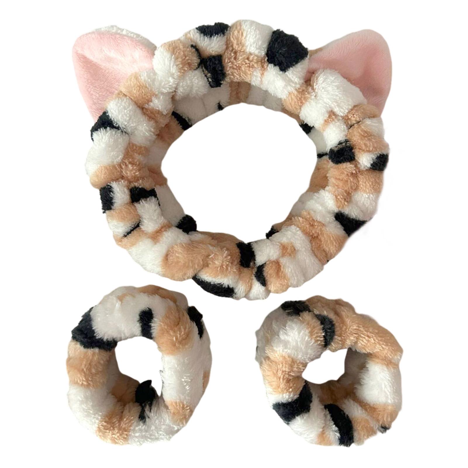 

3 шт. Повязка на голову для умывания лица, мягкая удобная плюшевая повязка на голову, набор браслетов на запястье для девочек, повязка на голову для умывания в виде мультяшных кошачьих ушек