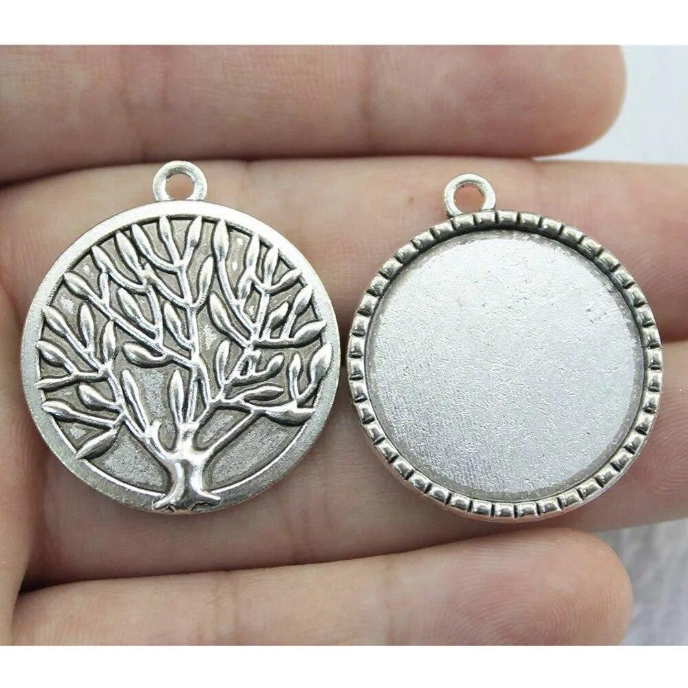 Ajuste Redondo 25Mm Cabujón de Cristal Base Bandeja de Montaje Color Plata Antigua Componentes Decoración Hecho a Mano Para Fabricación de Joyas