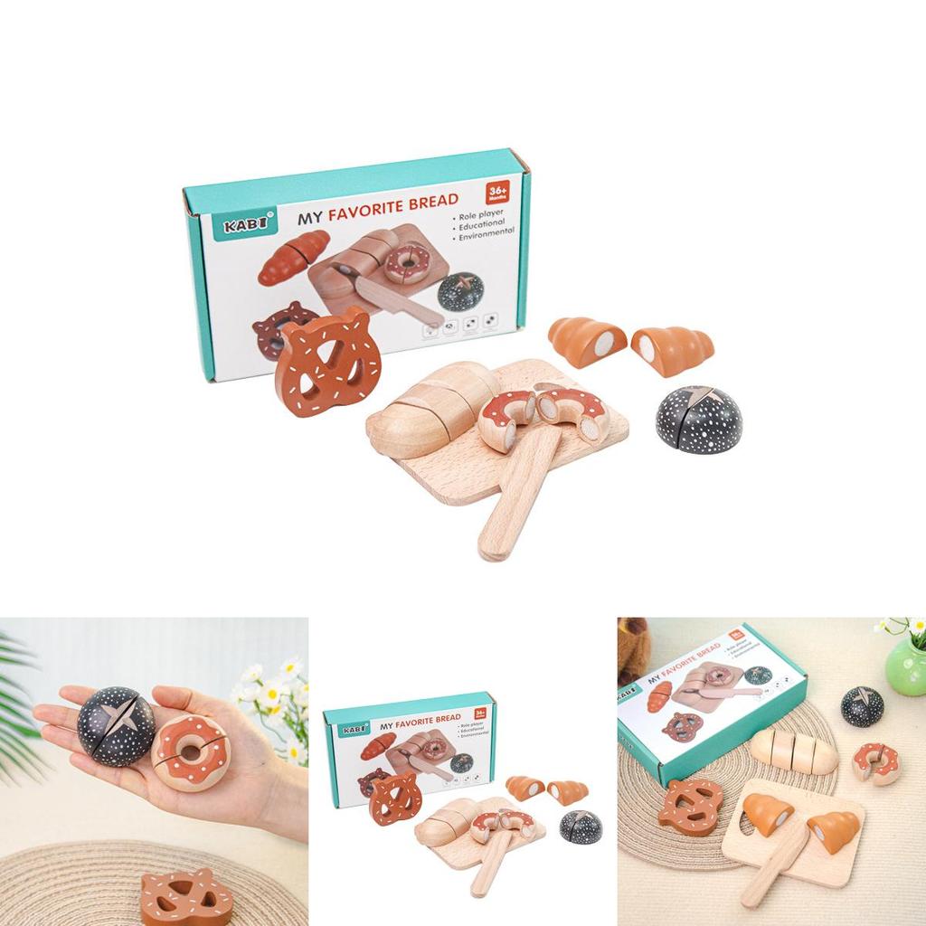 Funny Wooden Simulation Velcro Bread Cutting Game Children Toy Set For Kids Developmental Play