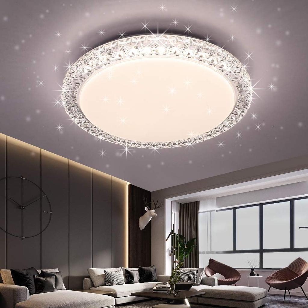 LED Ceiling Light, Starry Sky Effect, 45W, Dimmable, Color-Changing, for Rooms 8-10 Tatami Mats, Night Light Mode, Memory Function, Warm White,