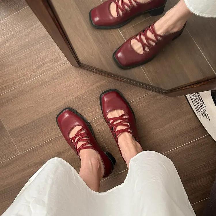 Fashion 2025 Spring and Autumn New Square Head Mary Jane Shoes Women Retro Casual All Fashion Small Leather Shoes